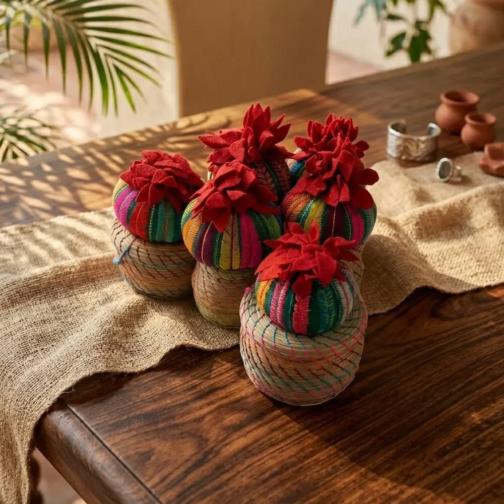 Hand crafted artisinal basket many uses One item hand embroidered